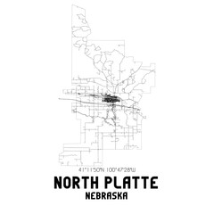 North Platte Nebraska. US street map with black and white lines.