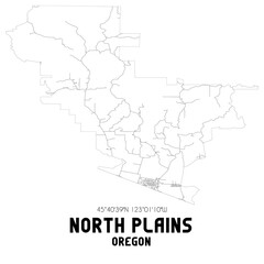 Fototapeta na wymiar North Plains Oregon. US street map with black and white lines.