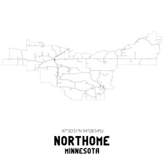 Northome Minnesota. US street map with black and white lines.