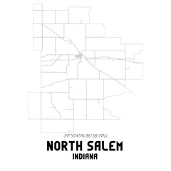 North Salem Indiana. US street map with black and white lines.