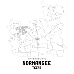 Normangee Texas. US street map with black and white lines.