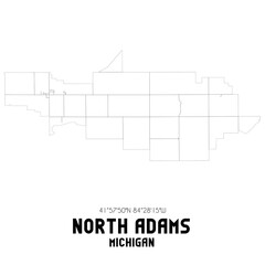 North Adams Michigan. US street map with black and white lines.