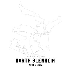 North Blenheim New York. US street map with black and white lines.