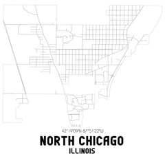 North Chicago Illinois. US street map with black and white lines.