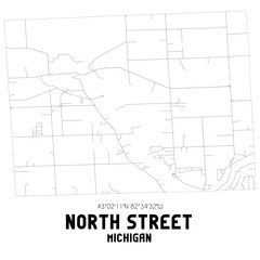 North Street Michigan. US street map with black and white lines.