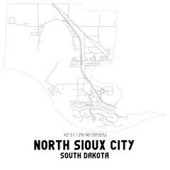 North Sioux City South Dakota. US street map with black and white lines.