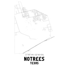 Notrees Texas. US street map with black and white lines.