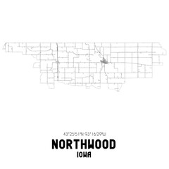 Northwood Iowa. US street map with black and white lines.