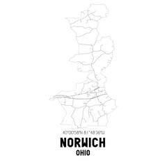 Norwich Ohio. US street map with black and white lines.