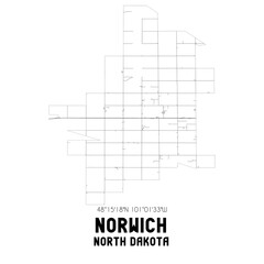 Norwich North Dakota. US street map with black and white lines.
