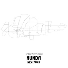 Nunda New York. US street map with black and white lines.