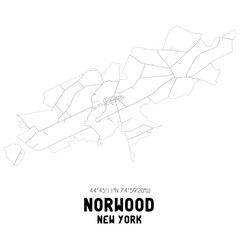 Norwood New York. US street map with black and white lines.
