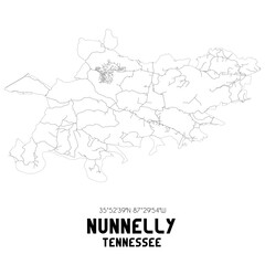 Nunnelly Tennessee. US street map with black and white lines.