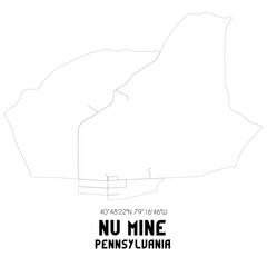 Nu Mine Pennsylvania. US street map with black and white lines.
