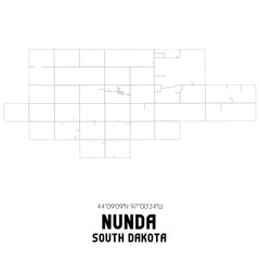 Nunda South Dakota. US street map with black and white lines.