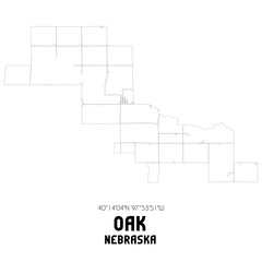 Oak Nebraska. US street map with black and white lines.