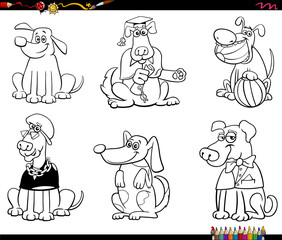 cartoon dogs or puppies characters set coloring page