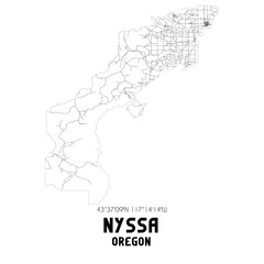 Nyssa Oregon. US street map with black and white lines.