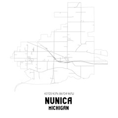 Nunica Michigan. US street map with black and white lines.