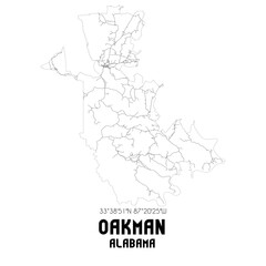 Oakman Alabama. US street map with black and white lines.