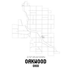 Oakwood Ohio. US street map with black and white lines.