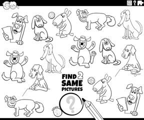 find two same cartoon dogs task coloring page