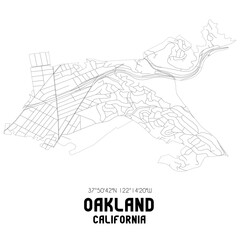 Oakland California. US street map with black and white lines.