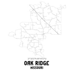 Oak Ridge Missouri. US street map with black and white lines.