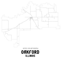 Oakford Illinois. US street map with black and white lines.