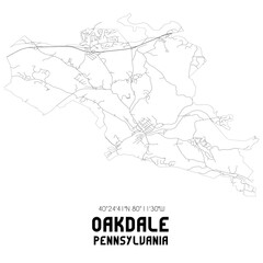 Oakdale Pennsylvania. US street map with black and white lines.