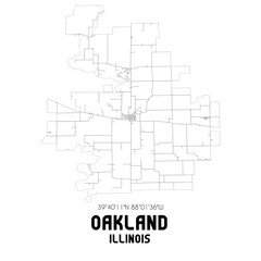 Oakland Illinois. US street map with black and white lines.