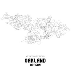 Oakland Oregon. US street map with black and white lines.