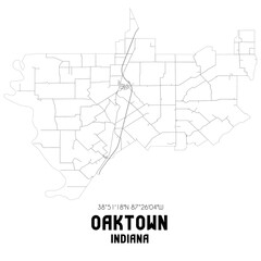 Oaktown Indiana. US street map with black and white lines.