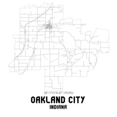 Oakland City Indiana. US street map with black and white lines.
