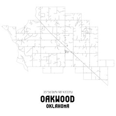 Oakwood Oklahoma. US street map with black and white lines.