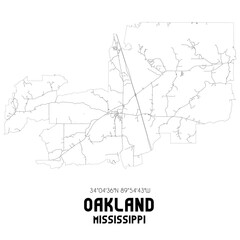 Oakland Mississippi. US street map with black and white lines.