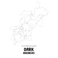 Oark Arkansas. US street map with black and white lines.