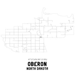 Oberon North Dakota. US street map with black and white lines.