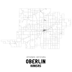 Oberlin Kansas. US street map with black and white lines.