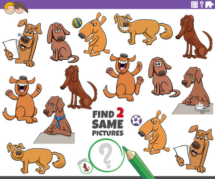 find two same cartoon dog characters educational task