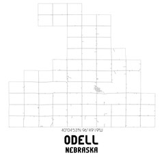 Odell Nebraska. US street map with black and white lines.