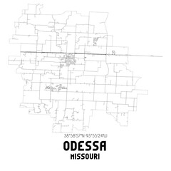 Odessa Missouri. US street map with black and white lines.