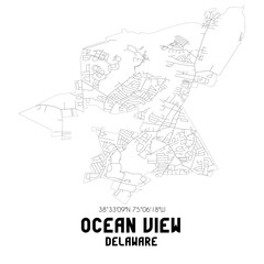 Ocean View Delaware. US street map with black and white lines.