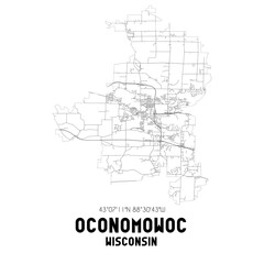 Oconomowoc Wisconsin. US street map with black and white lines.