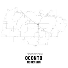Oconto Nebraska. US street map with black and white lines.