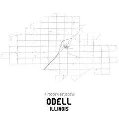 Odell Illinois. US street map with black and white lines.