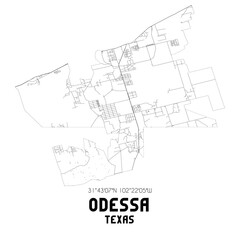 Odessa Texas. US street map with black and white lines.