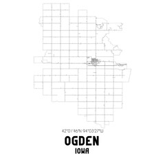 Ogden Iowa. US street map with black and white lines.