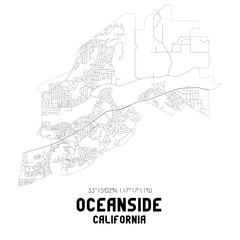 Fototapeta na wymiar Oceanside California. US street map with black and white lines.