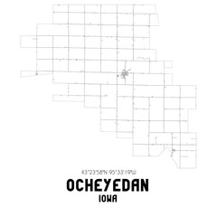 Ocheyedan Iowa. US street map with black and white lines.